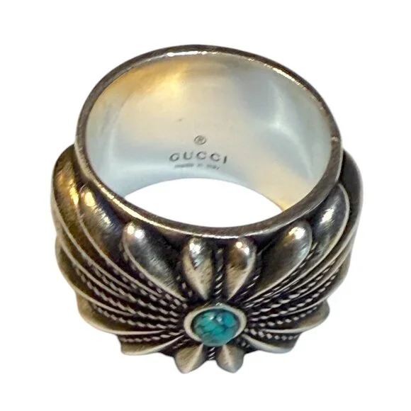GUCCI Silver 925 Interlocking G Flower Ring 752454 J8749, sz 16